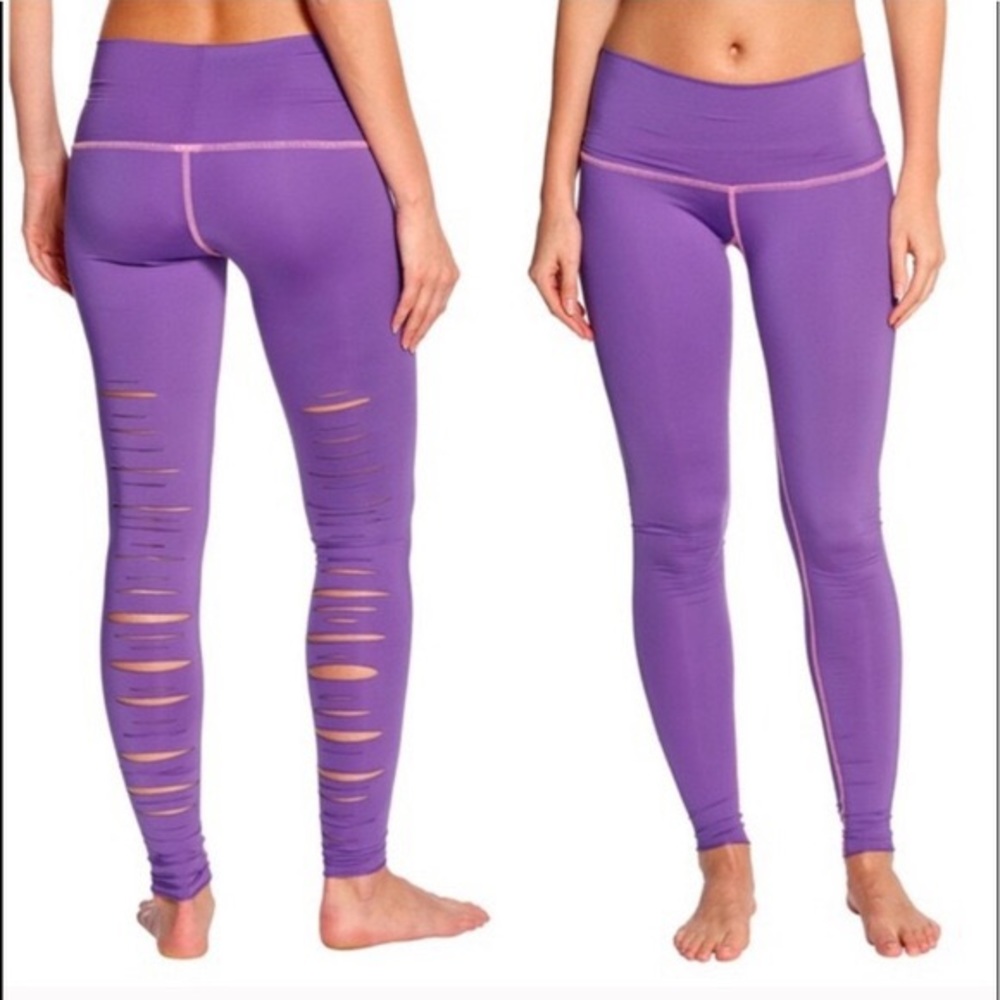 teeki Purple High‑Waist Distressed Leggings